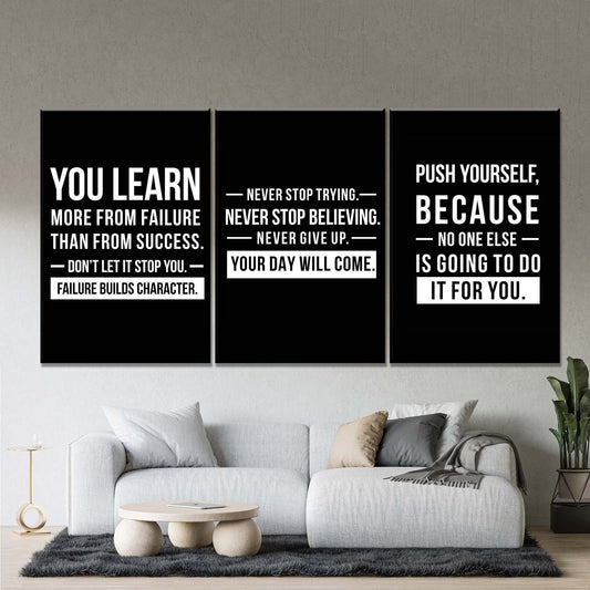 3-Piece Motivational Wall Art Set – Black & White Quote Posters