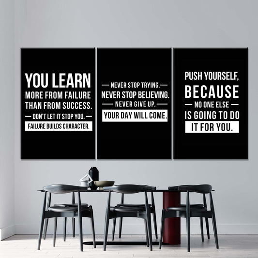 3-Piece Motivational Wall Art Set – Black & White Quote Posters
