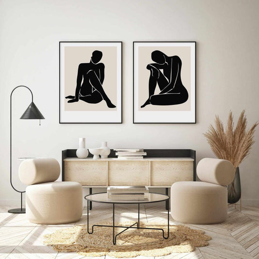 Modern Minimalist Wall Art – Black Abstract Figure Prints (Set of 2)