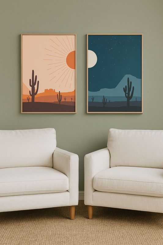 2-Piece Set | Desert Sun & Moon Landscape Wall Art