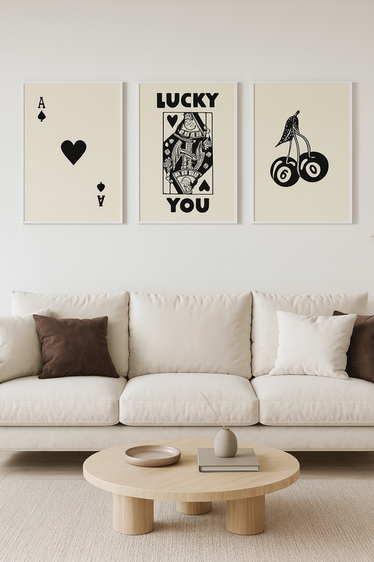 Set of 3 Modern Playing Card Wall Art Prints – Black & White Minimalist Posters
