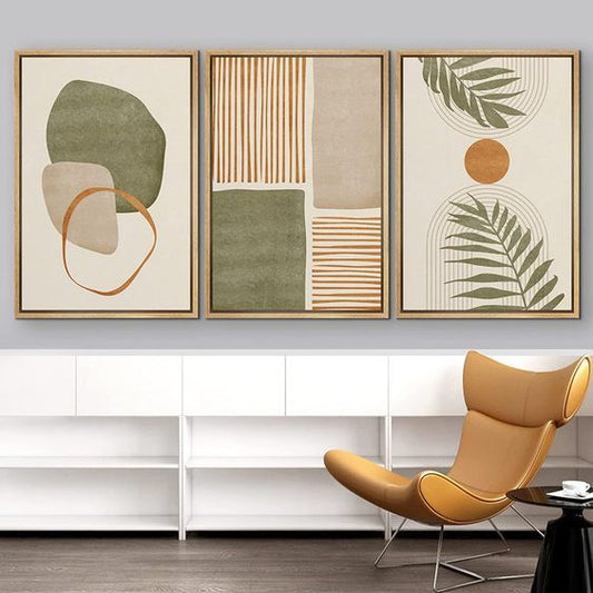 Abstract Geometric & Botanical Wall Art – Set of 3 Modern Frames | Minimalist Home Décor