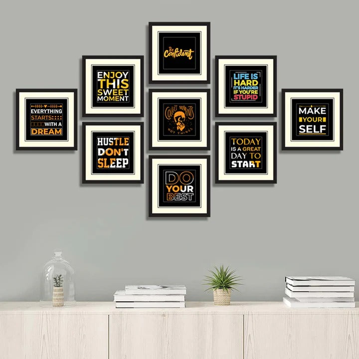 9-Piece Motivational Wall Frame Set – Hustle & Success Quotes