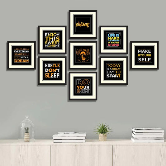 9-Piece Motivational Wall Frame Set – Hustle & Success Quotes