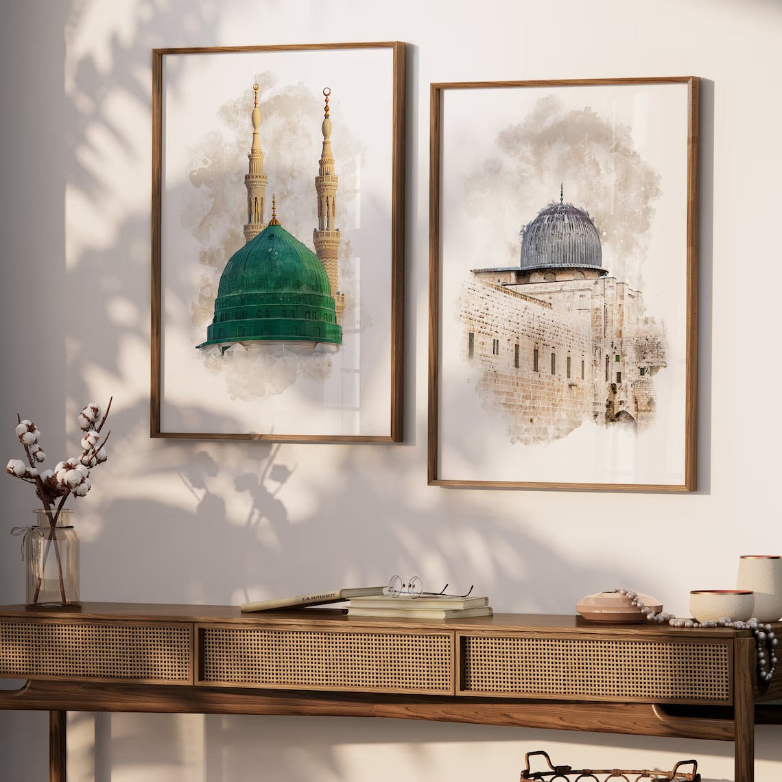 Set of 3 Islamic Posters | Kaaba, Aqsa & Nabawi | Watercolor Wall Art | D57