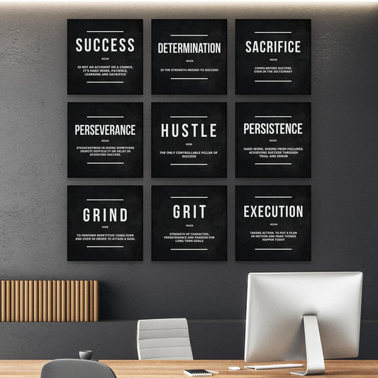9x Motivational Wall Art Set | Office & Home Canvas Décor