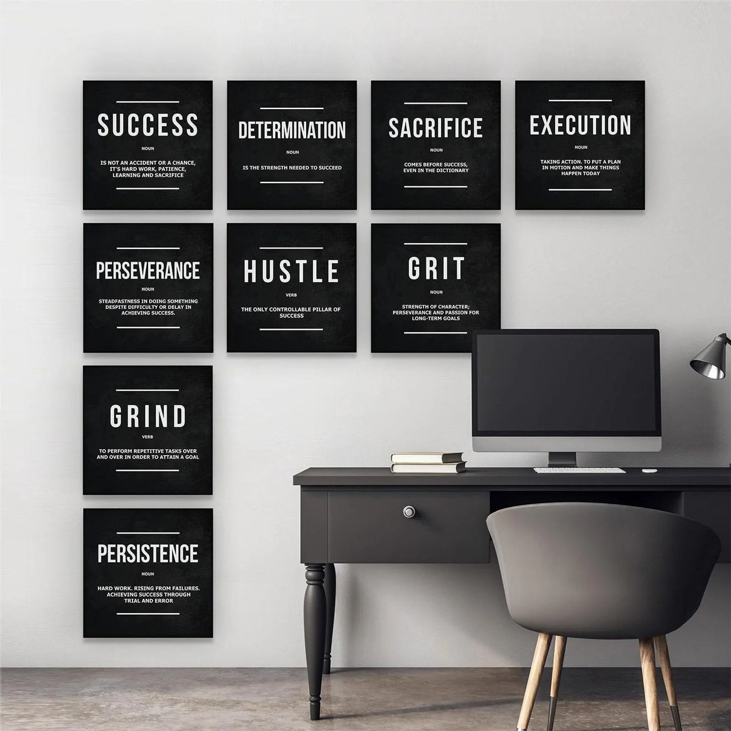 9x Motivational Wall Art Set | Office & Home Canvas Décor