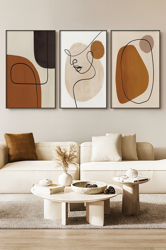 Abstract Line & Shape Wall Art – Set of 3 Modern Frames