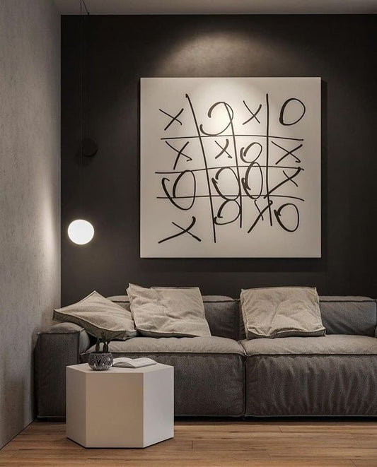 Modern Tic-Tac-Toe Abstract Wall Art – Black & White Canvas