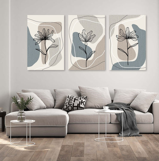 Minimalist Line Art Flower Frames – Set of 3 | Modern Wall Decor for Living Room & Bedroom