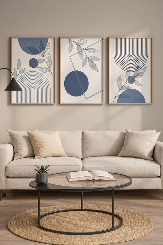 Modern Geometric & Botanical Wall Art – Set of 3 Minimalist Frames