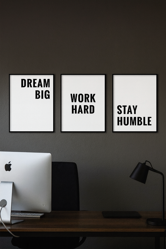 Dream Big, Work Hard, Stay Humble – Motivational Office Wall Frames (Set of 3)