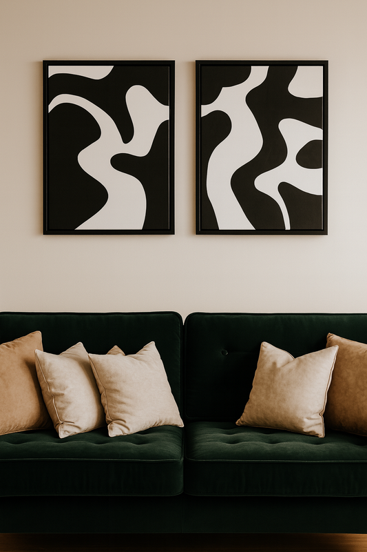 2-Piece Set | Modern Abstract Black & White Canvas Frames
