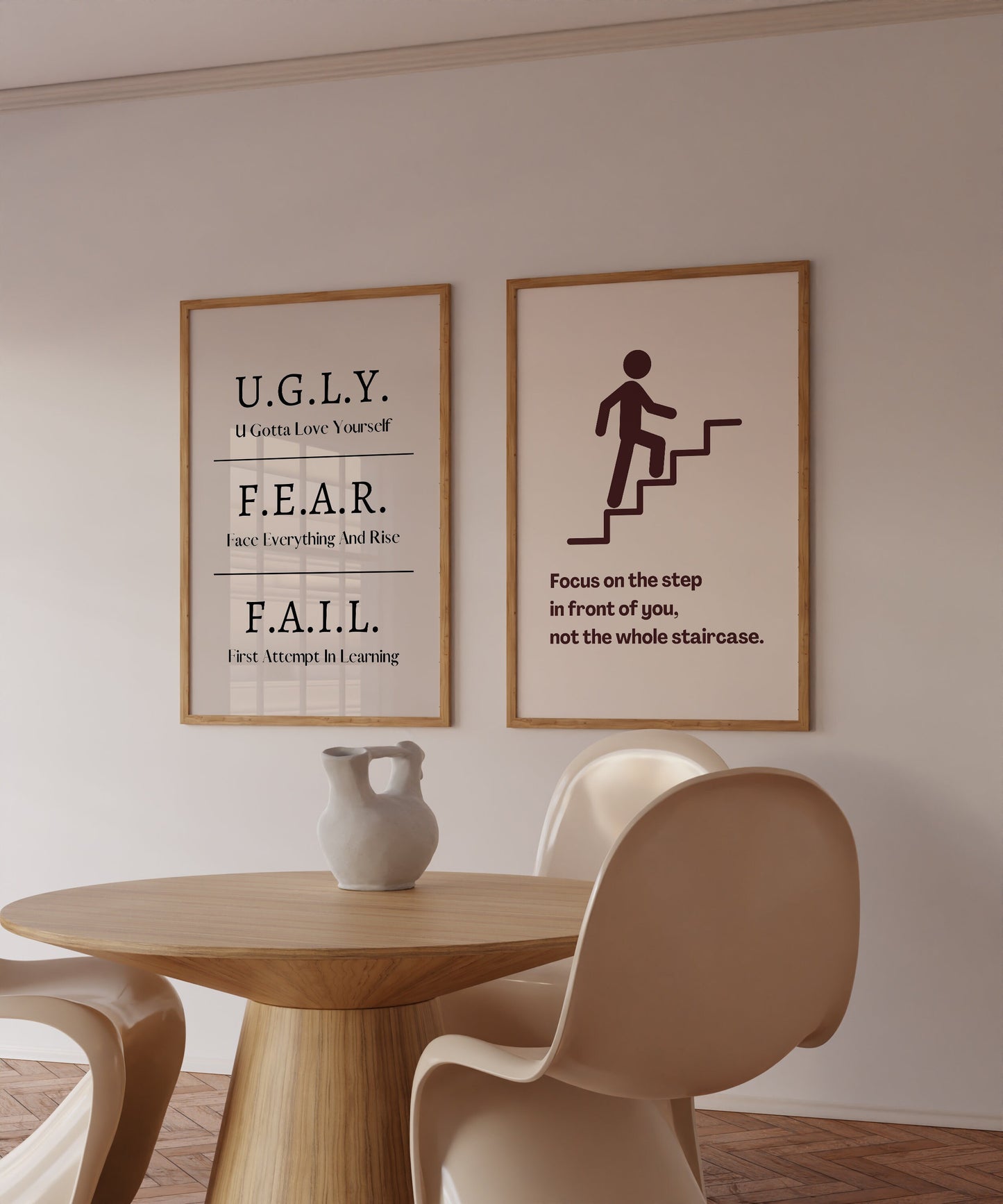 Set of 2 Motivational Wall Art Frames – U.G.L.Y. / F.E.A.R. / F.A.I.L. & Focus on the Step