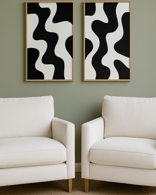 2-Piece Set | Modern Abstract Black & White Canvas Frames