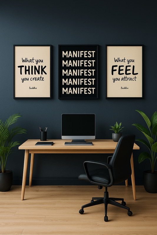 Transform your office with motivational wall frames – 3-piece set!